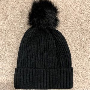 Black Warm Winter Hat With Pom